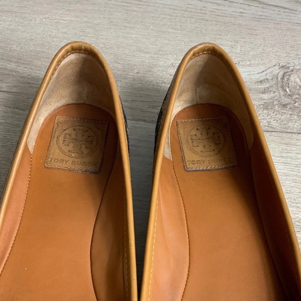 Tory Burch Tan Leopard Logo Ballet Flats